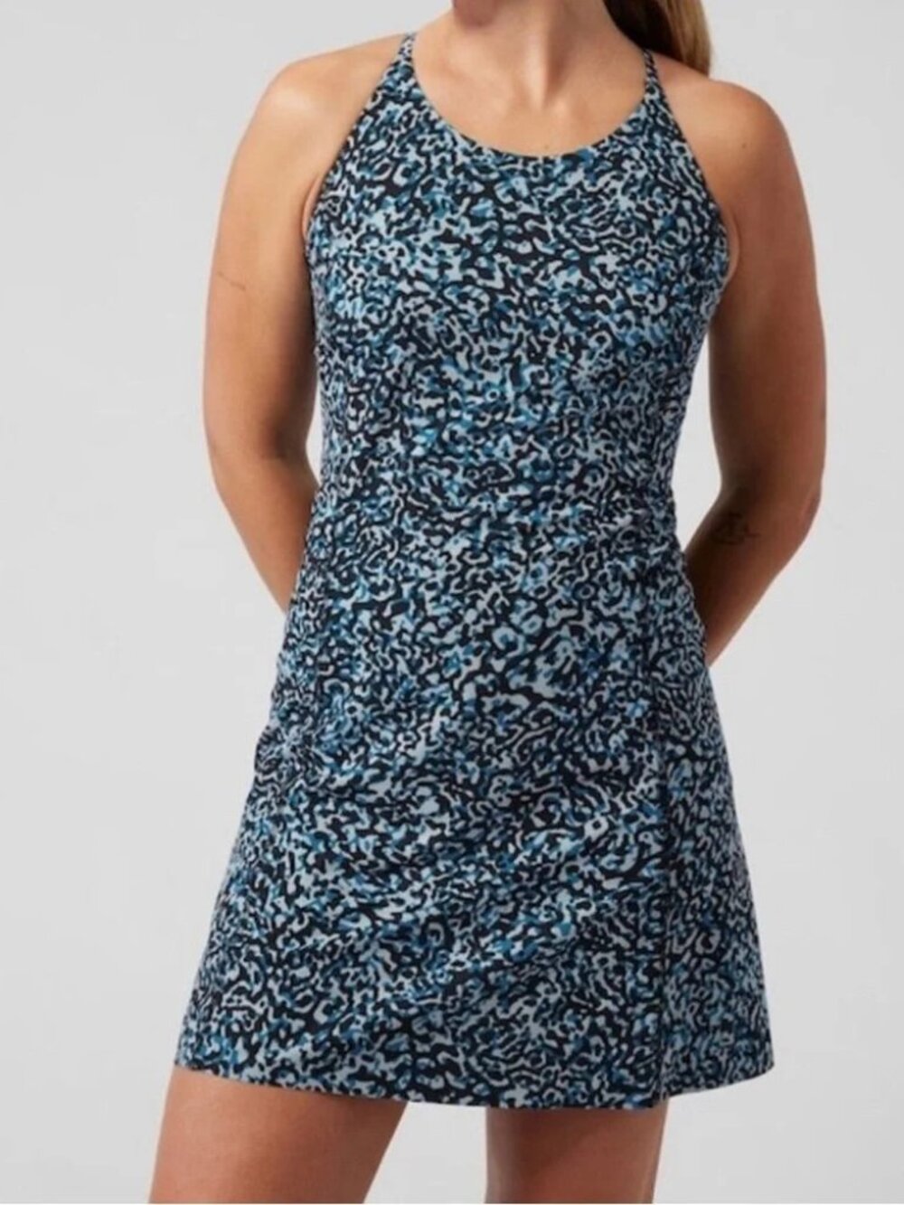 Athleta Blue Black Leopard Infinity Robe Dress w/ Short Size XS Women's